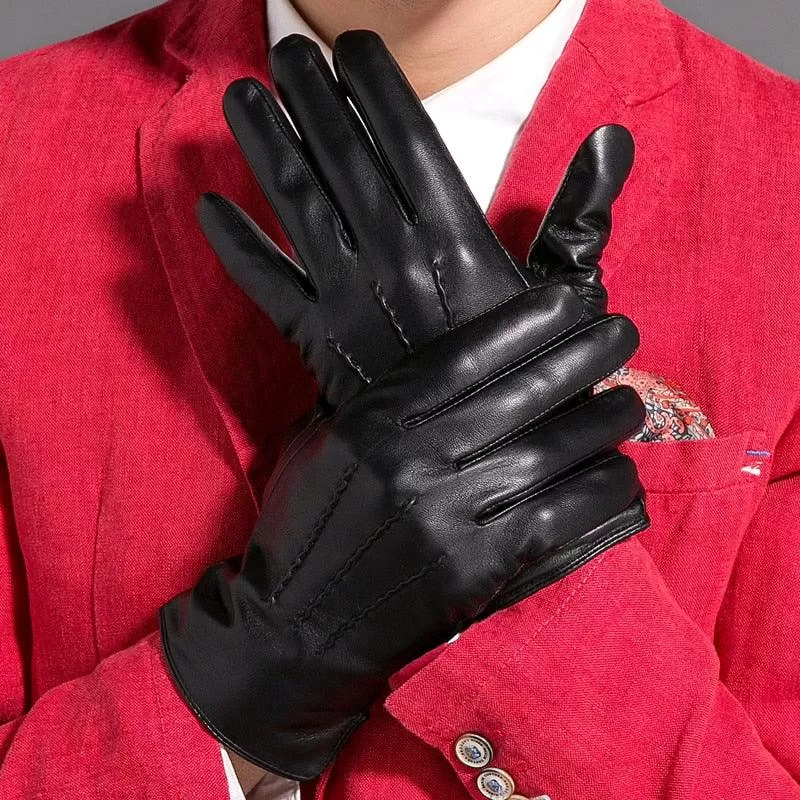 Real Black Goatskin Leather Gloves