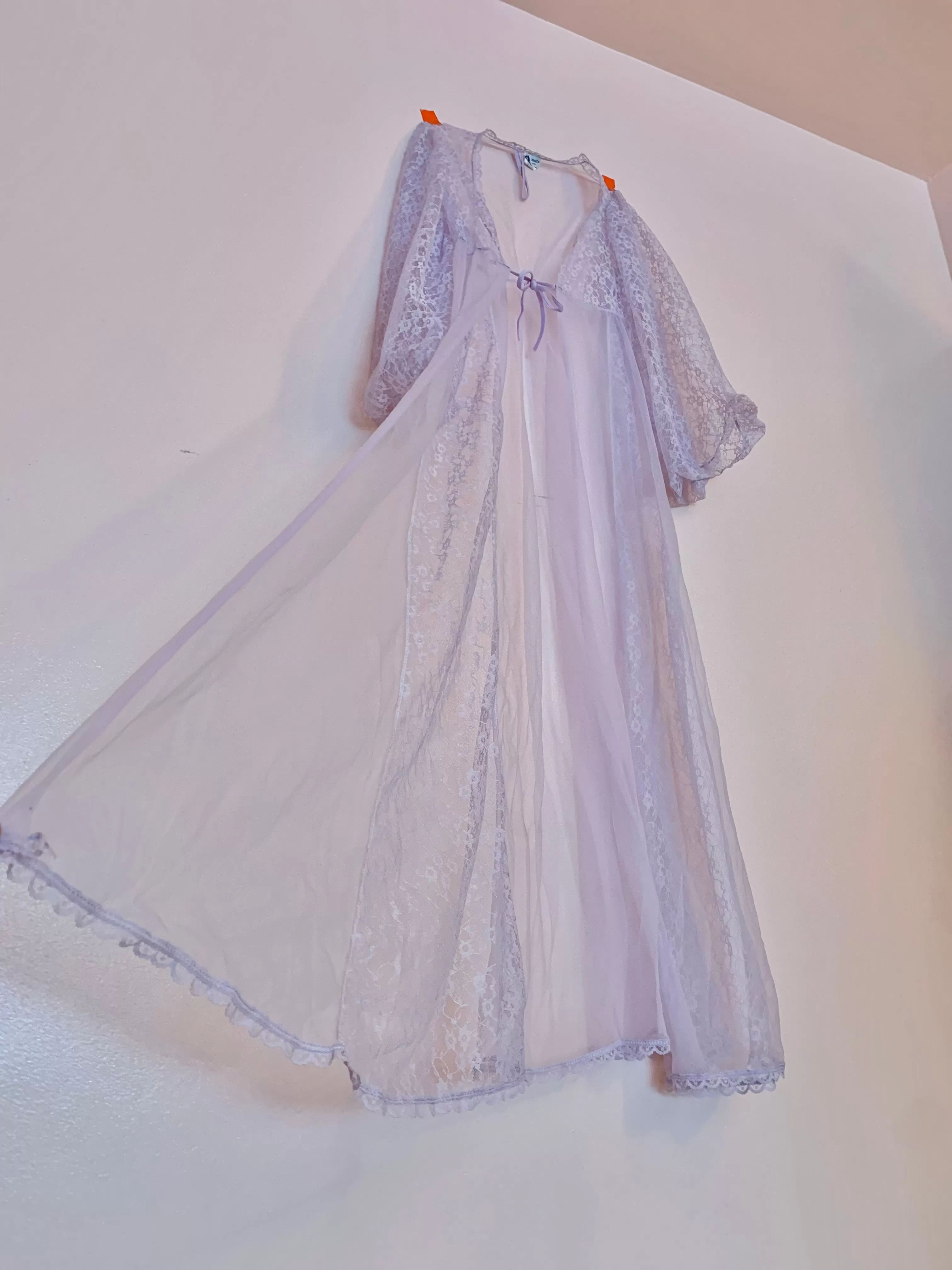 Sheer lilac balloon sleeve bed jacket