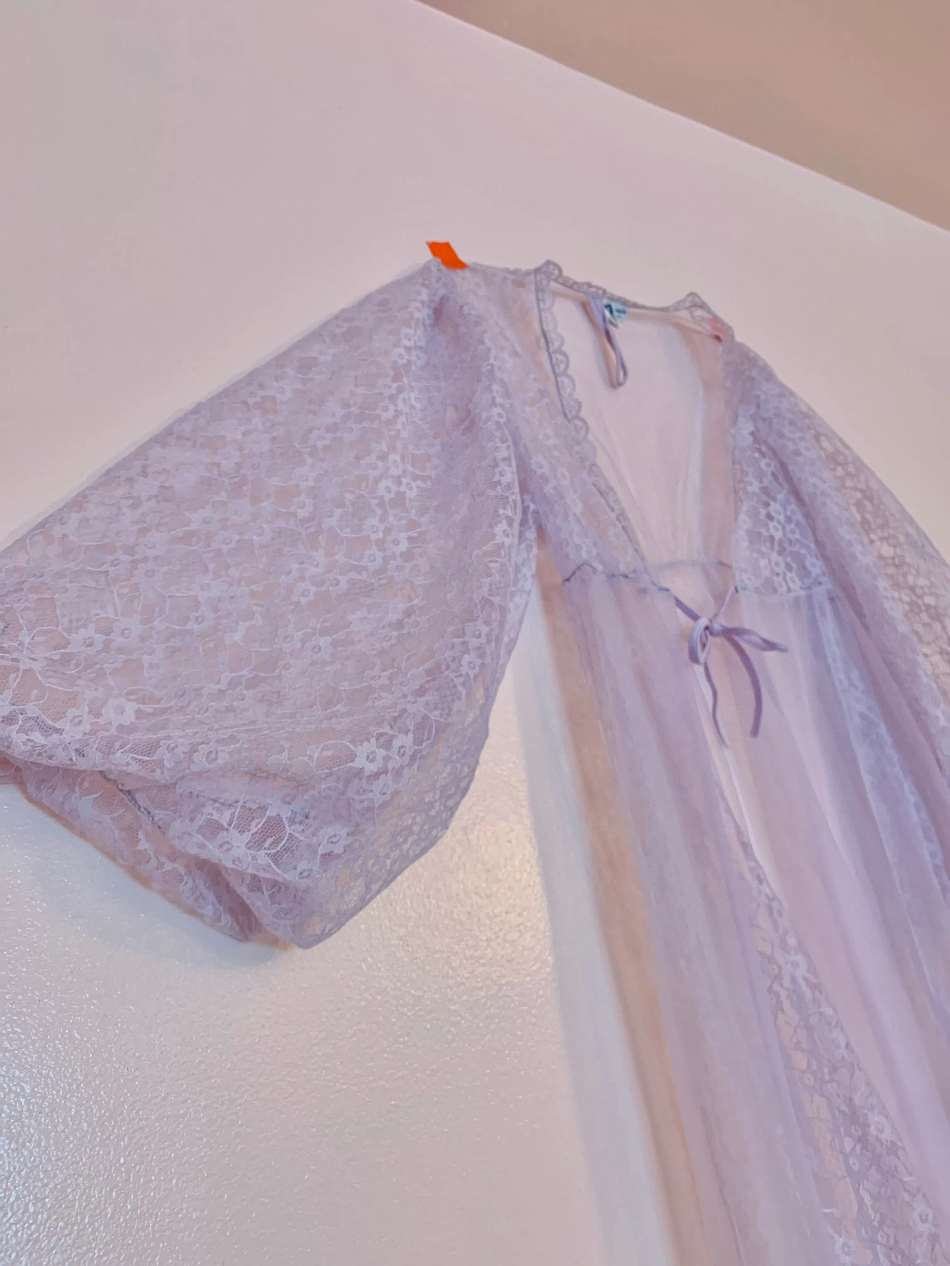 Sheer lilac balloon sleeve bed jacket