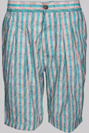 SHORTS LIGHTCORAL-Paleblue-green 100% COTTON Popeline Medium-Stripes digital-print