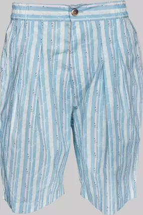 SHORTS PALEBLUE-White-green 100% COTTON Popeline Medium-Stripes digital-print