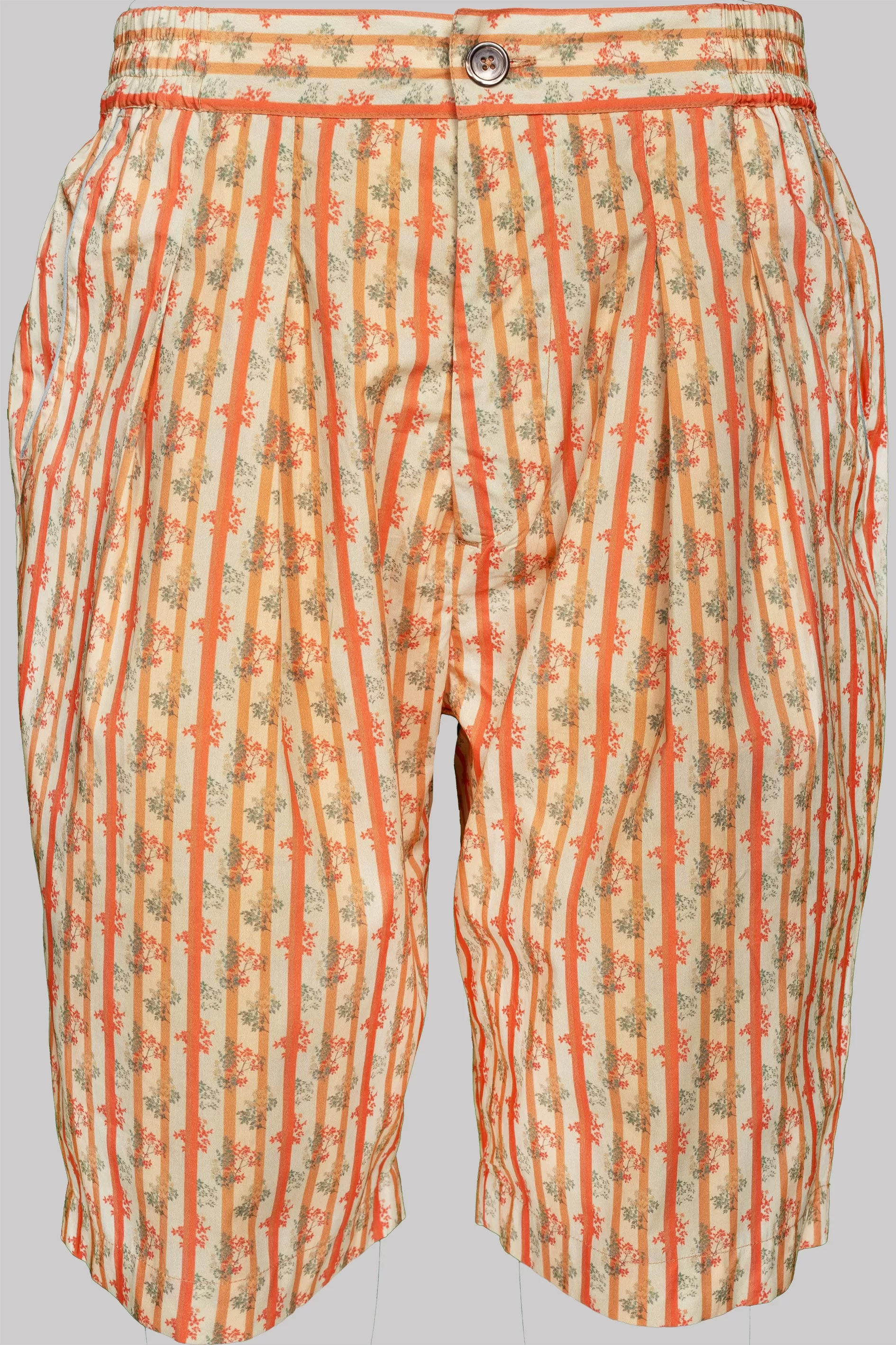 SHORTS TAN-Terracotta-green 100% COTTON Popeline Medium-Stripes digital-print