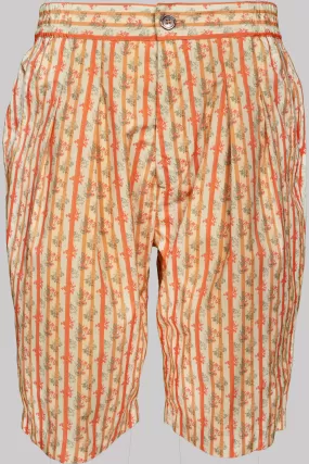 SHORTS TAN-Terracotta-green 100% COTTON Popeline Medium-Stripes digital-print