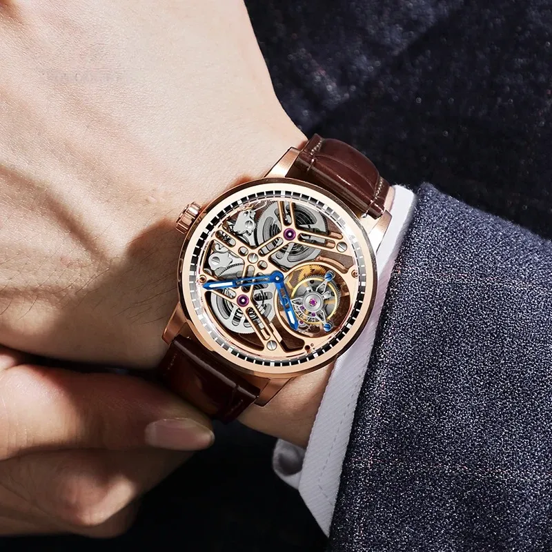 Skeleton Manual Flying Tourbillon Movement Hollow Business Watch for Men