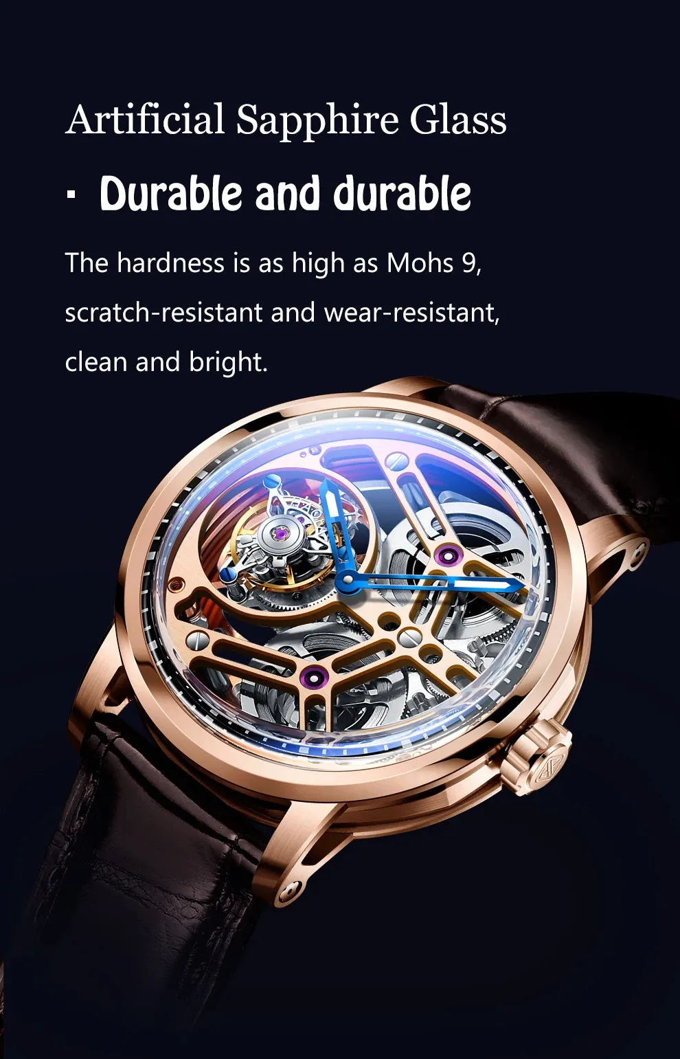 Skeleton Manual Flying Tourbillon Movement Hollow Business Watch for Men