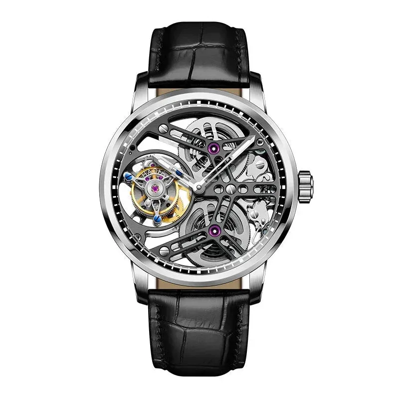 Skeleton Manual Flying Tourbillon Movement Hollow Business Watch for Men