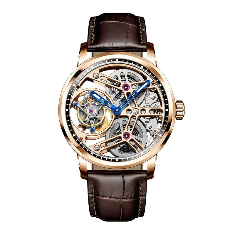 Skeleton Manual Flying Tourbillon Movement Hollow Business Watch for Men