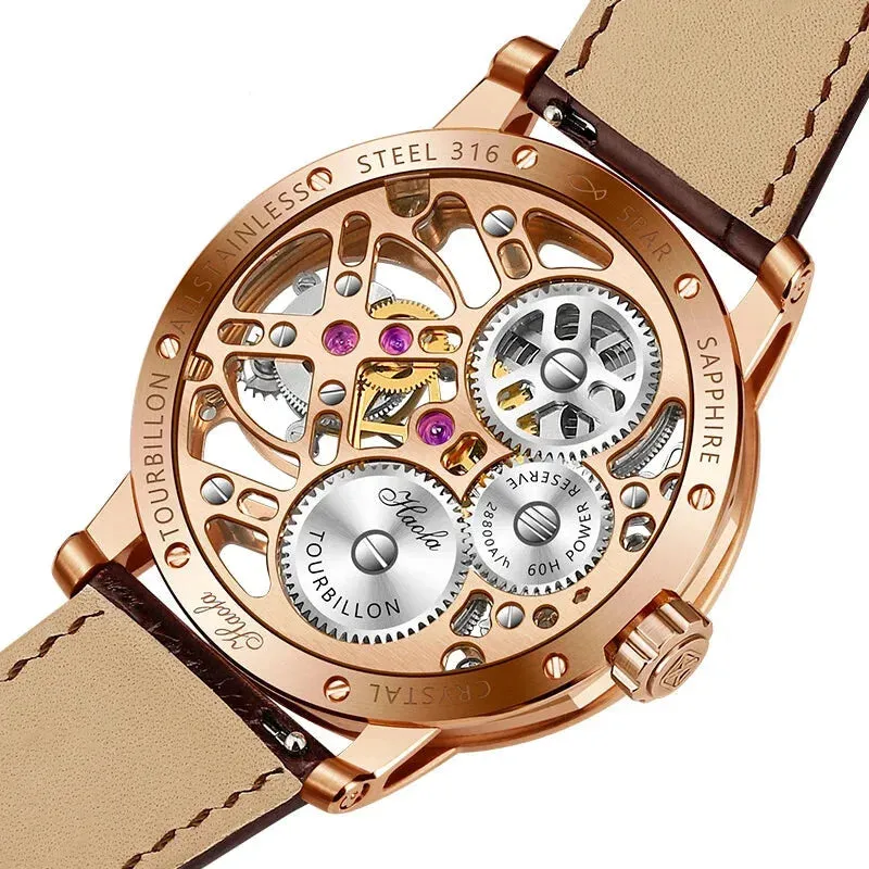 Skeleton Manual Flying Tourbillon Movement Hollow Business Watch for Men