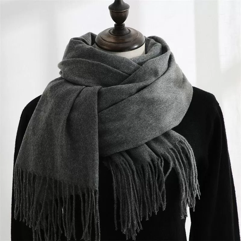 Soft and Windproof Cashmere Scarf with Long Tassels