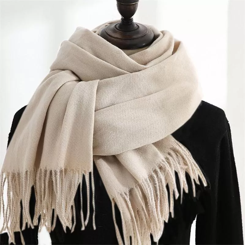 Soft and Windproof Cashmere Scarf with Long Tassels