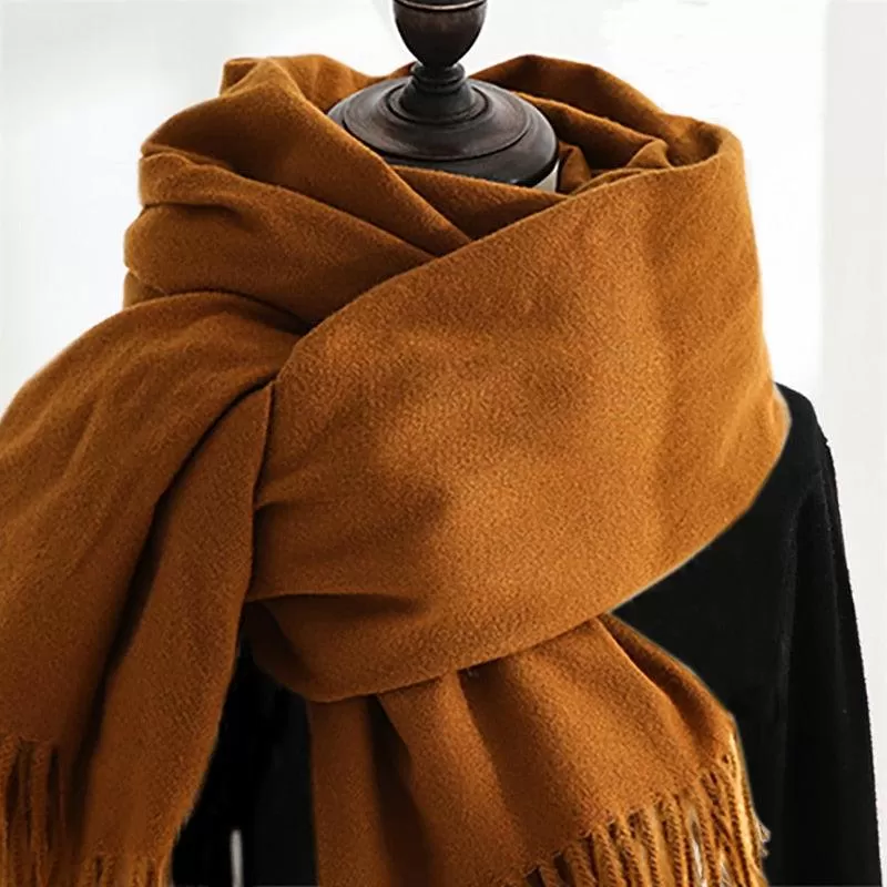 Soft and Windproof Cashmere Scarf with Long Tassels