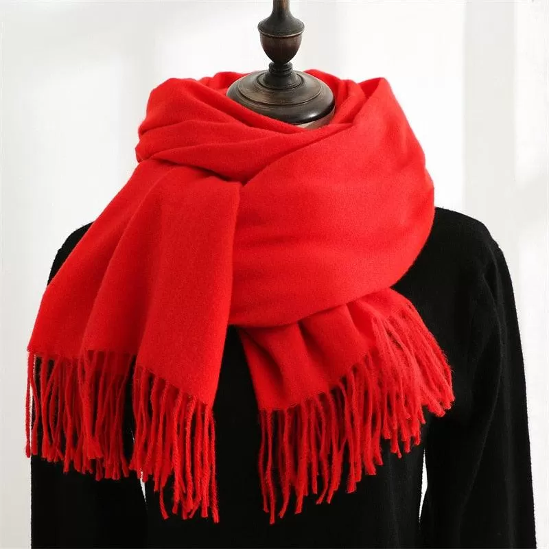 Soft and Windproof Cashmere Scarf with Long Tassels