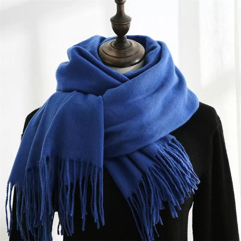 Soft and Windproof Cashmere Scarf with Long Tassels