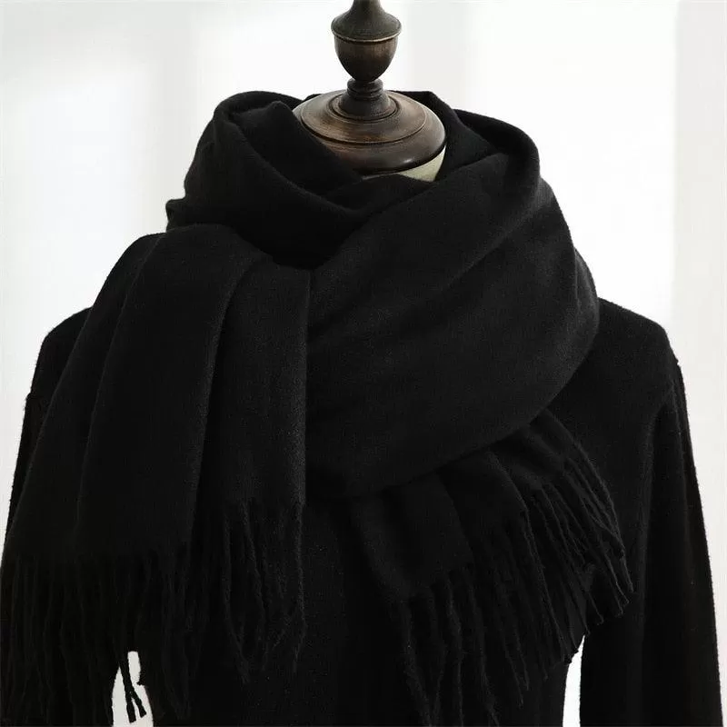 Soft and Windproof Cashmere Scarf with Long Tassels