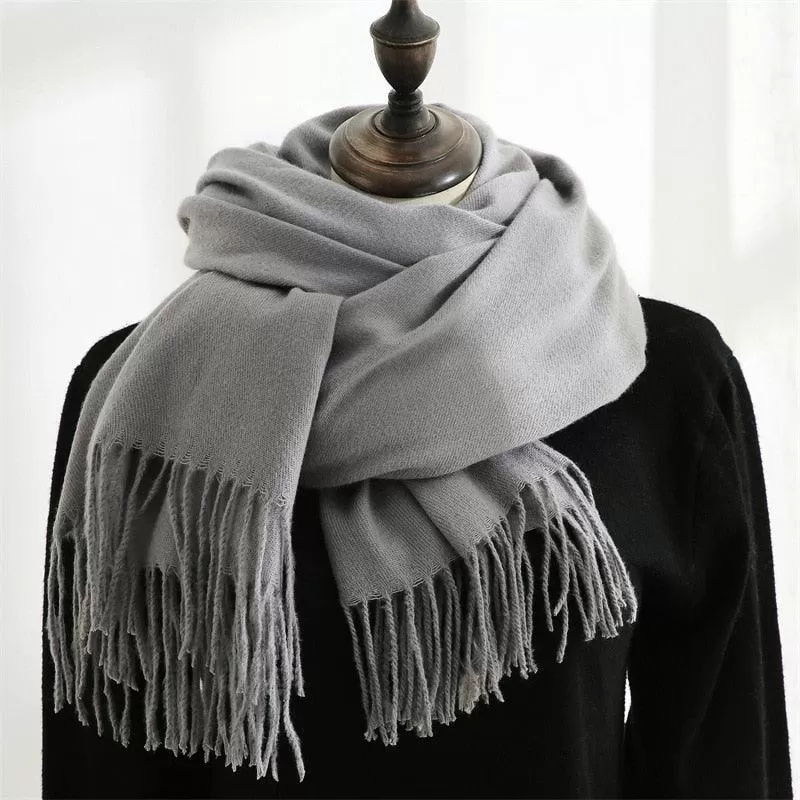 Soft and Windproof Cashmere Scarf with Long Tassels