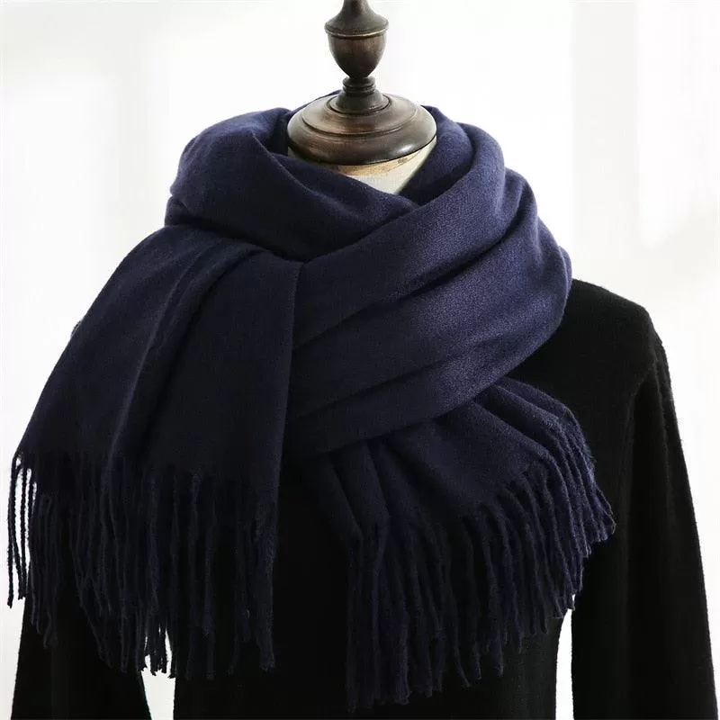 Soft and Windproof Cashmere Scarf with Long Tassels