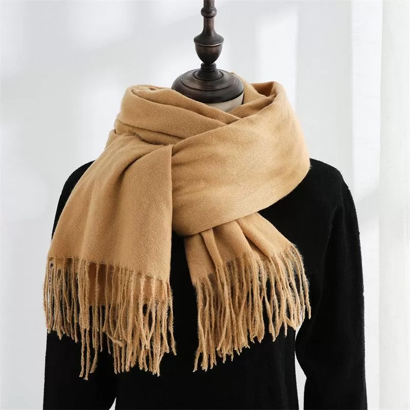 Soft and Windproof Cashmere Scarf with Long Tassels