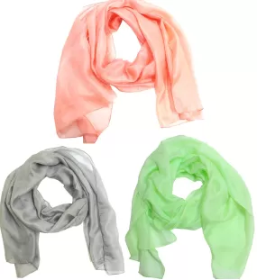 Solid Color Womens Neck Silk Scarf (3 pcs set, 68 x 18 inches)