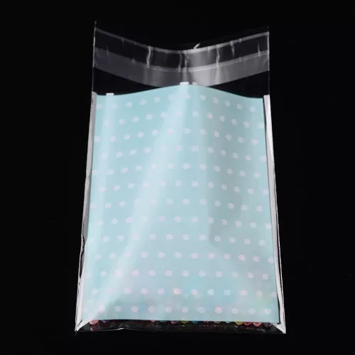 Storage Bags, Self-Adhesive, OPP Cellophane Bags, Rectangle, Bowknot Pattern, Sky Blue, 12.5cm