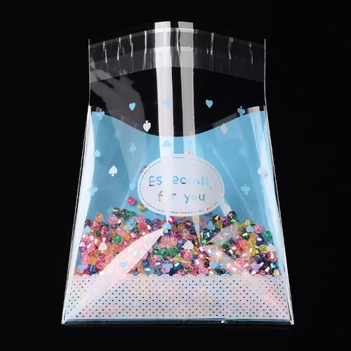 Storage Bags, Self-Adhesive, OPP Cellophane Bags, Rectangle, With Words Especially For You, Sky Blue, 13.1cm