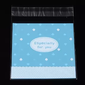 Storage Bags, Self-Adhesive, OPP Cellophane Bags, Rectangle, With Words Especially For You, Sky Blue, 13.1cm