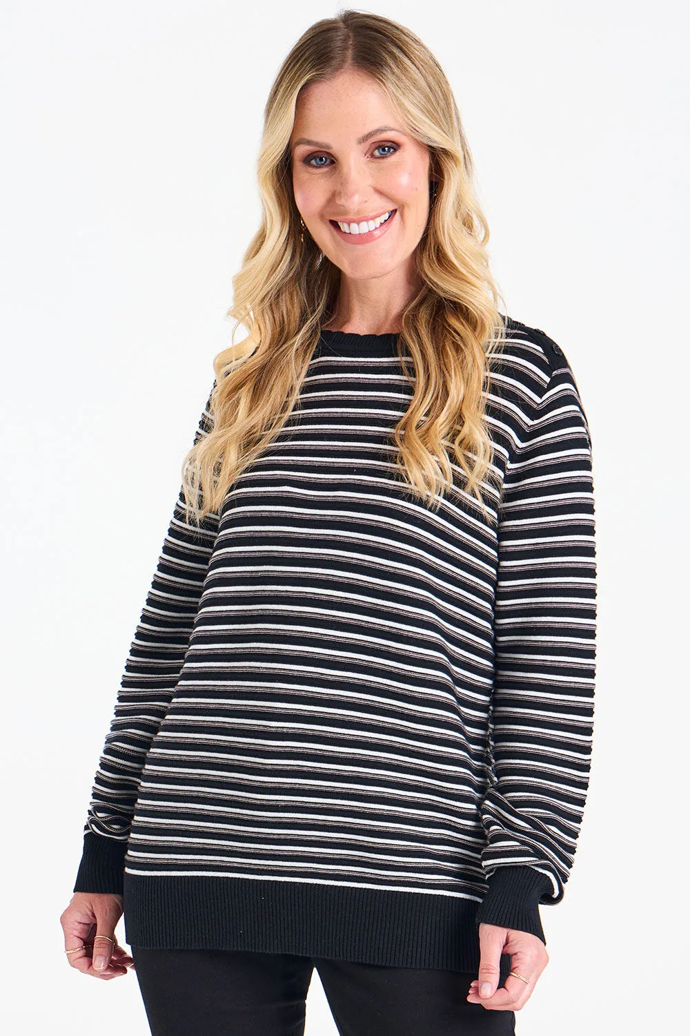 Stripe Button Shoulder Jumper