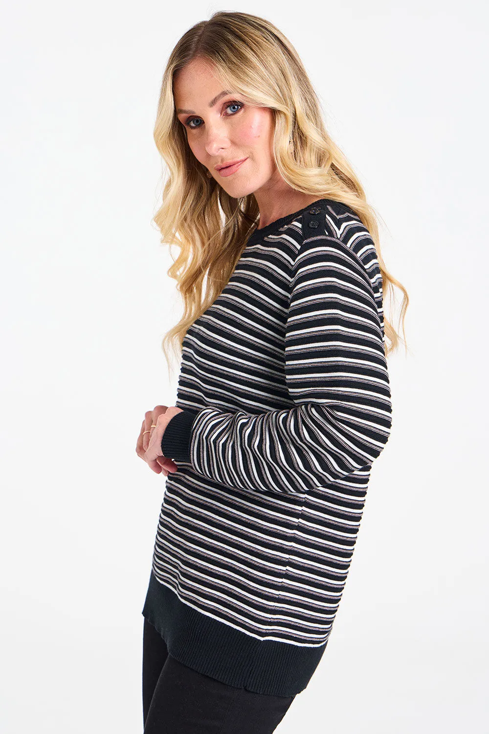 Stripe Button Shoulder Jumper