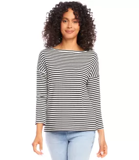 Stripe Three Quarter Sleeve Boatneck Top