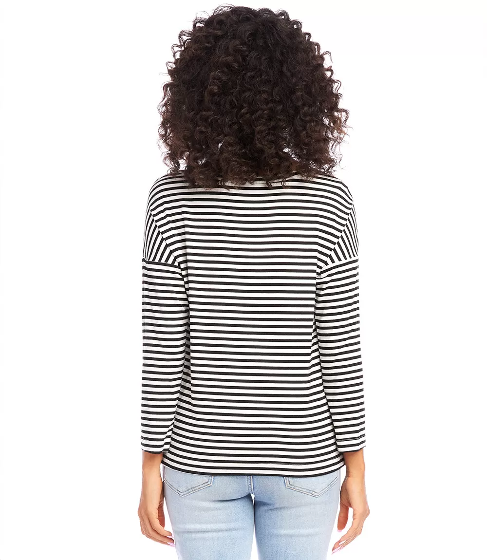 Stripe Three Quarter Sleeve Boatneck Top