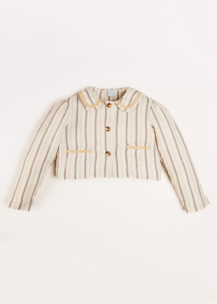 Striped Linen Cropped Jacket in Beige (4-10yrs)