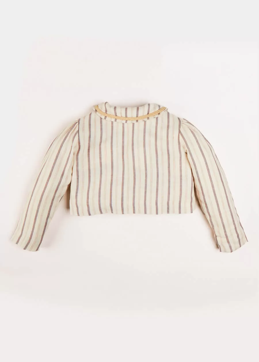 Striped Linen Cropped Jacket in Beige (4-10yrs)