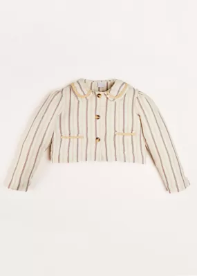 Striped Linen Cropped Jacket in Beige (4-10yrs)