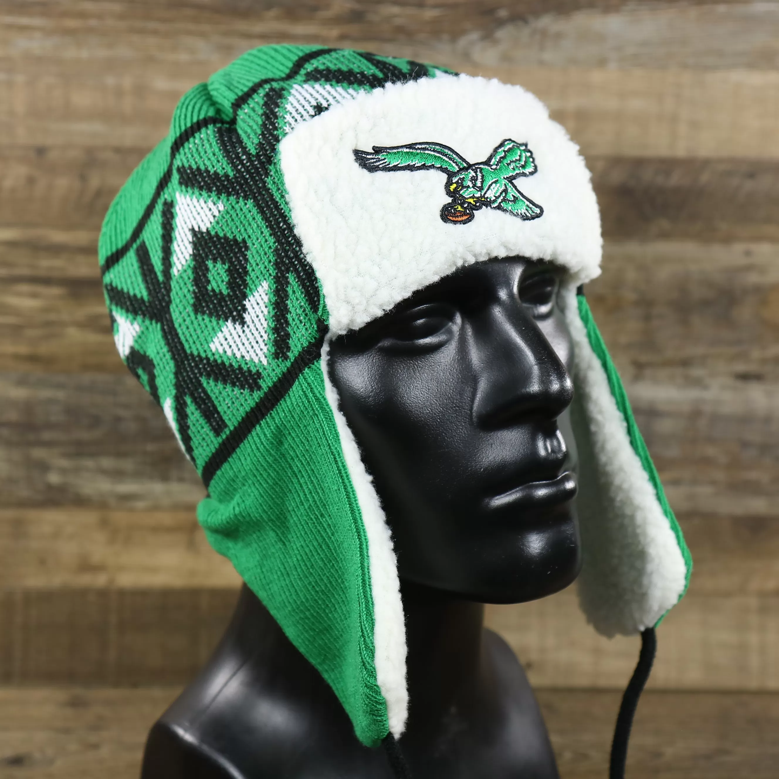 Throwback Philadelphia Eagles Winter Print Trapper Hat | Kelly Green Trapper Hat