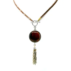 T.R.U. Copper Burnt Tigers Eye Gemstone Mocha Faux Suede Multi Chain Tassel Necklace 30