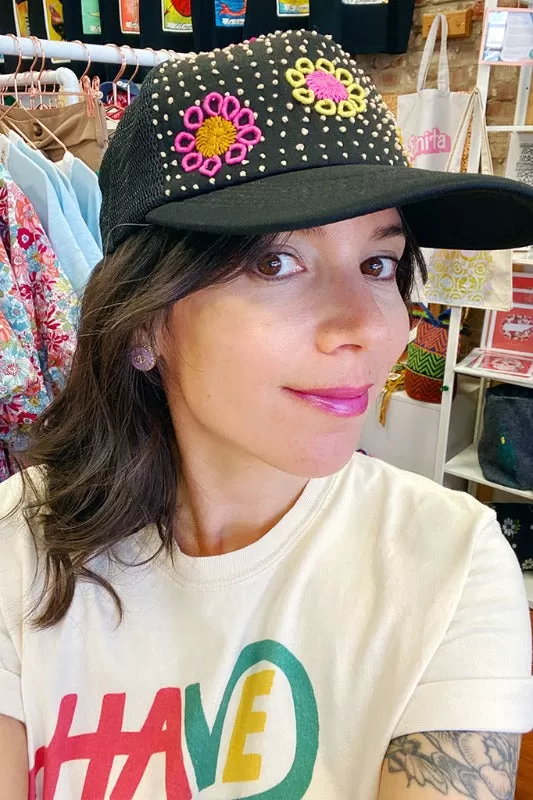 Tulum Hand Embroidered Trucker Flower Hat