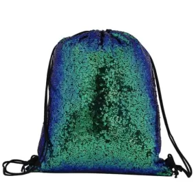 Turquoise Sequin Drawstring Bag