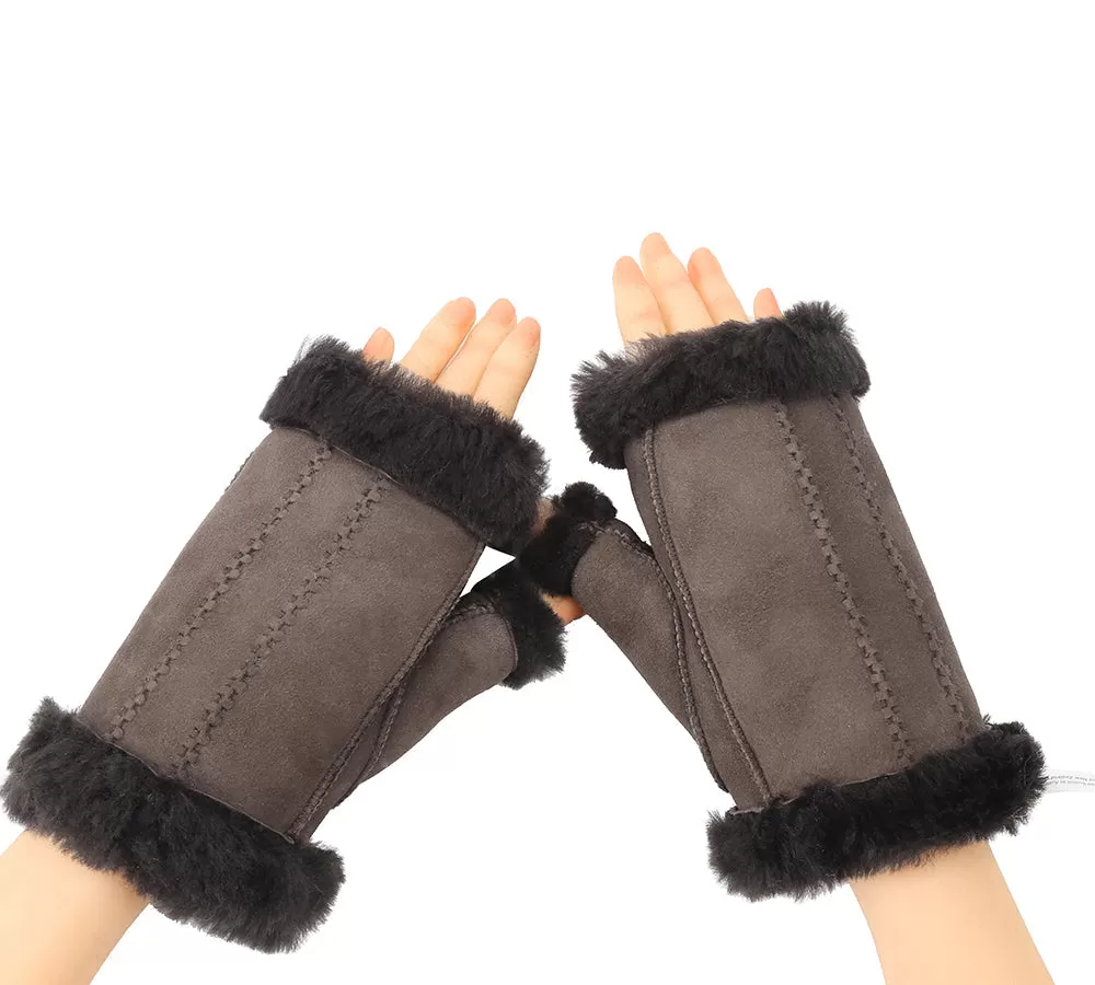 UGG AUSTRALIAN SHEPHERD Fluffy Fingerless Sheepskin Wool Mittens