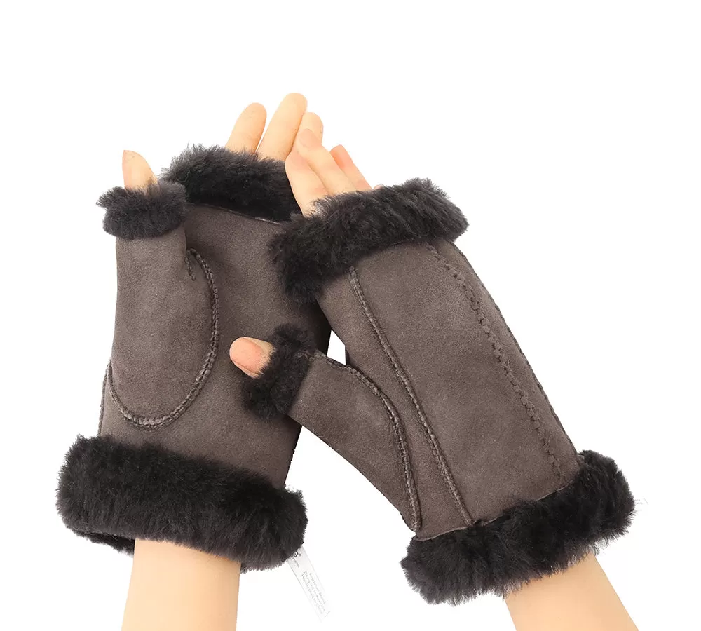 UGG AUSTRALIAN SHEPHERD Fluffy Fingerless Sheepskin Wool Mittens