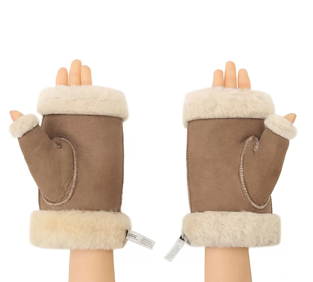 UGG AUSTRALIAN SHEPHERD Fluffy Fingerless Sheepskin Wool Mittens