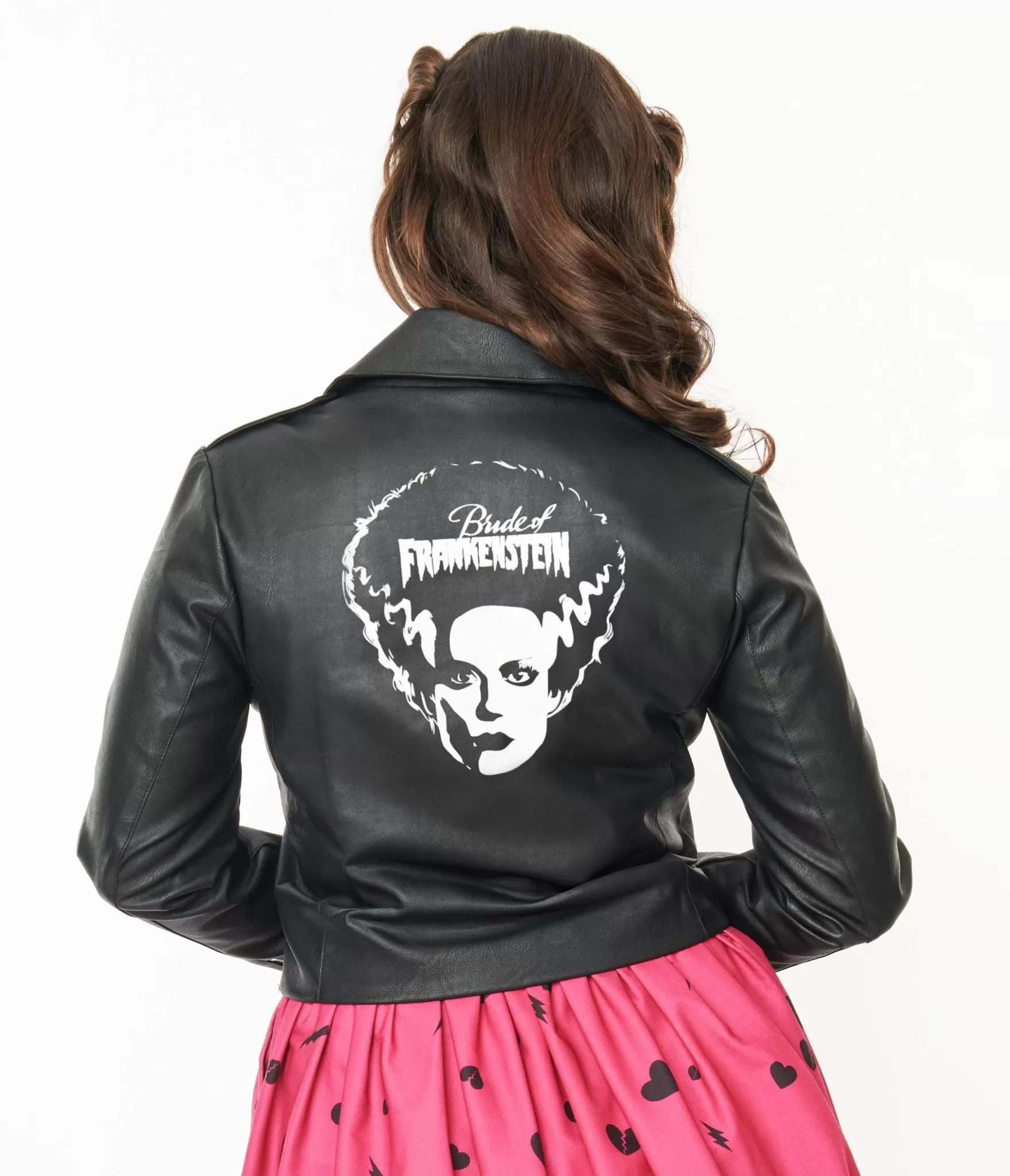 Universal Monsters x Unique Vintage Black & White Bride of Frankenstein Leather Jacket