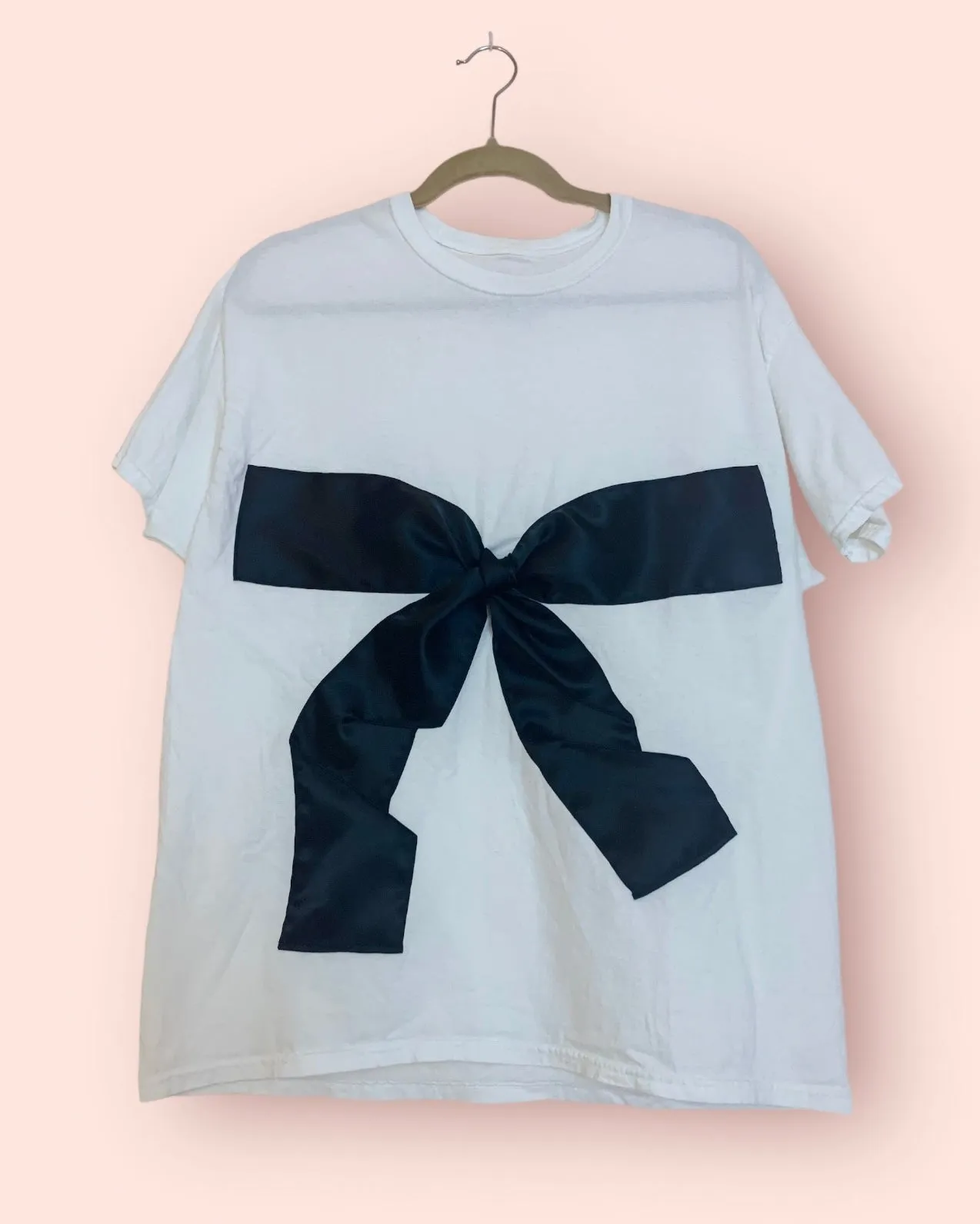 Upcycled satin bow tee