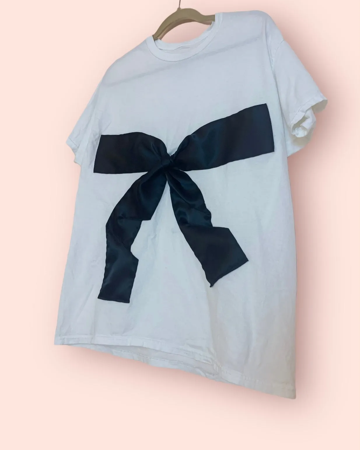 Upcycled satin bow tee