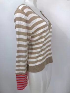 VERONICA BEARD Beige White Linen & Cotton Striped Longsleeve Sweater