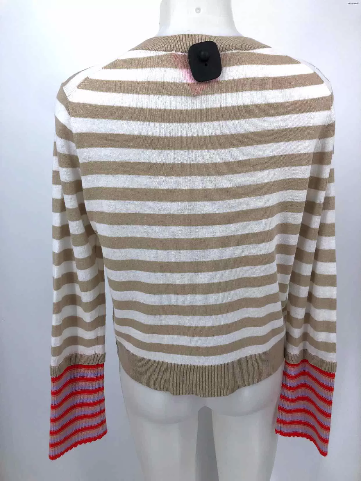 VERONICA BEARD Beige White Linen & Cotton Striped Longsleeve Sweater