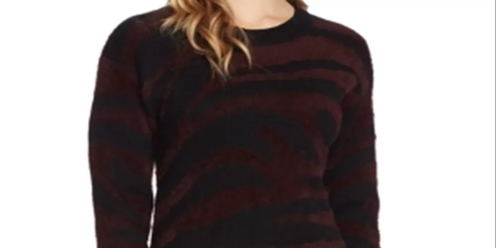 Vince Camuto Women's Zebra Eyelash Knit Sweater Red Size XX-Small