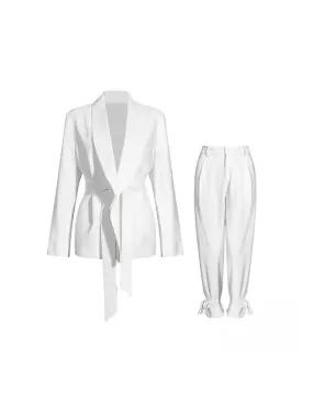 White Wide Leg Trousers And Jacket Set