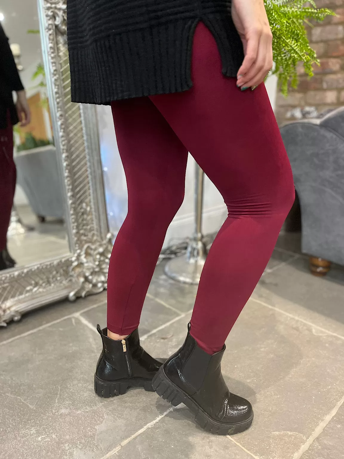 Wine Fleece Lined Leggings