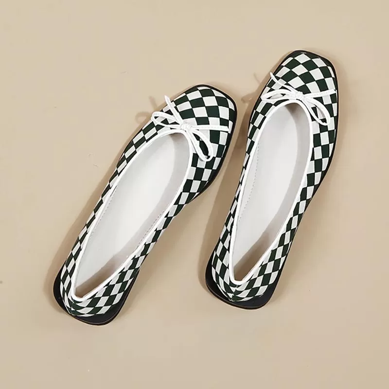 Women Bow Checkerboard Single Shoes 