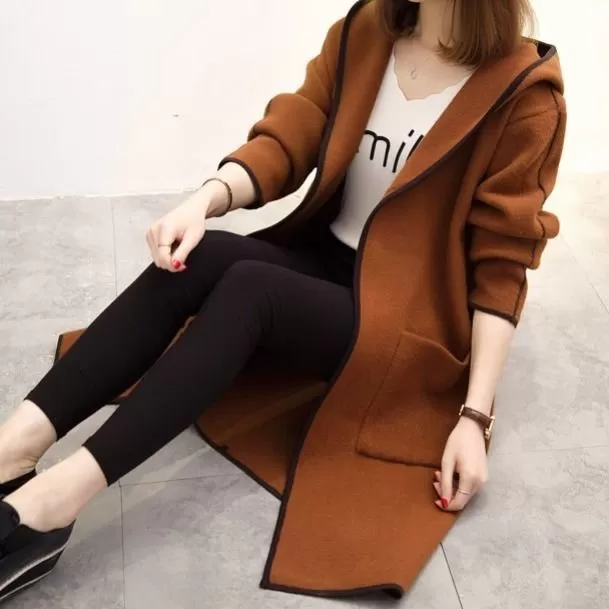 women coat autumn winter Hooded fashion Full Long Slim wool coat korean ladylike keep warm coat women ladylike B-30894