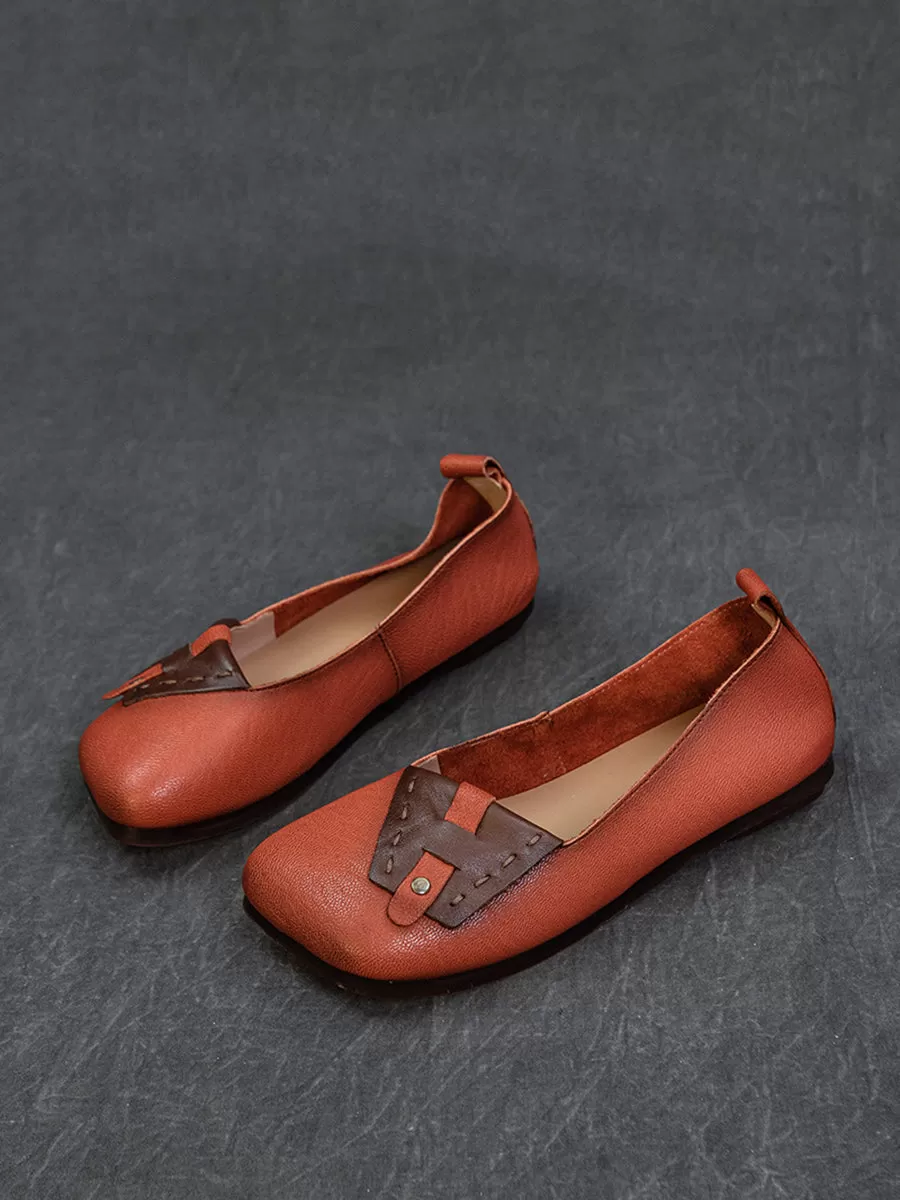 Women Summer Ethnic Colorblock Leahter Soft Flat Shoes KL1025